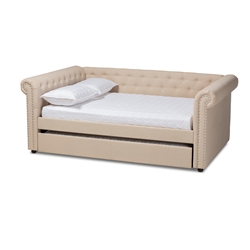 Baxton Studio Mabelle Modern and Contemporary Beige Fabric Upholstered Full Size Daybed with Trundle